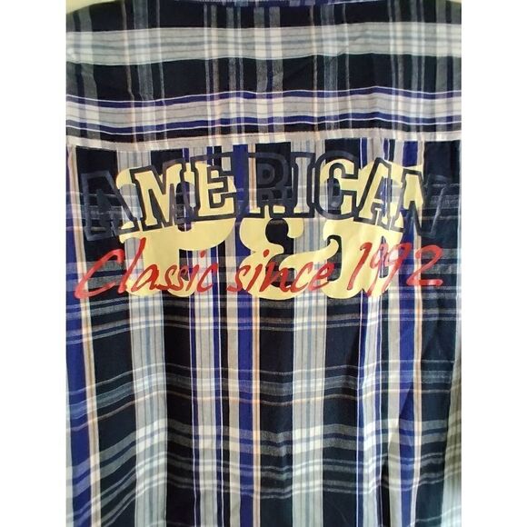 Vintage Phat Farm 3X Plaid Collar Short Sleeve Shirt Blue Red Original Flava Cot - Picture 8 of 8